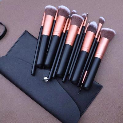 China Angular Blush Makeup Brush Set 14Pcs Premium Foundation Powder Synthetic Eyeshadow Blush Makeup Brushes With Black Bag for sale