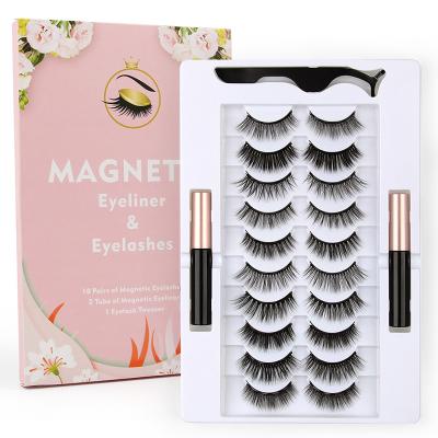 China Thick Makeup Beauty Kits 10 Pairs Mixed Length False Eyelash 2 Thick Magnetic Eyeliner Tube Eyeliner Set for sale