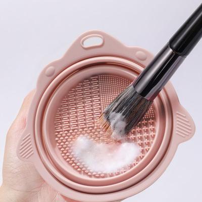 China For commercial & Folding Home Use Silicone Wash Bowl Powder Blast Beauty Makeup Tool Pad Wash Board Pad Makeup Brush Cleaner Folding for sale