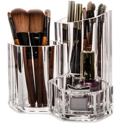 China Makeup Shop Makeup Acrylic Storage Box Clear Brush Holder With White Pearl for sale