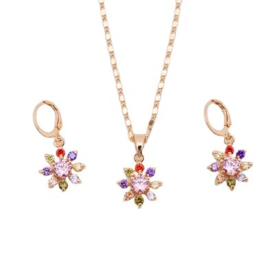 China HD Jewelry Trendy Flower 18k Gold Plated Necklace Earring Pendant Jewelry Set For Women for sale