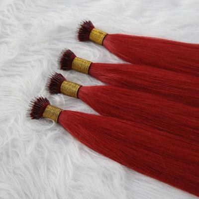 China Silky Straight Wave Customized Straight 100g Ring Hair Extensions Nano Micro Remy Human Hair 26 Inch Red Color for sale