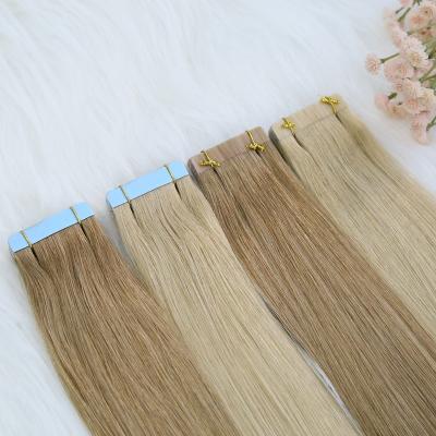 China Natural Wave Customized 100% Raw Russian Virgin Hair Tape In Extensions Raw Hair for sale