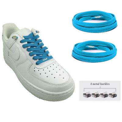 China Custom Wholesale Flat 7mm Elastic No Tie Shoe Laces In Polyester With Metal Tip for sale