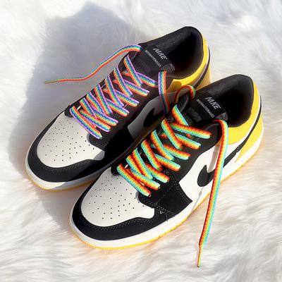 China Custom wholesale flat logo shoe lace polyester sublimation replacement rainbow flat printed laces for sneaker aj for sale