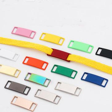 China Flat Colorful Blank Tag Logo Metal Shoelace Custom Lace Charms For Shoes Accessories for sale