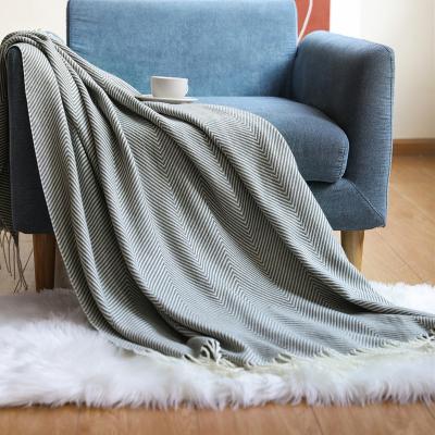 China PORTABLE Modern Design Blanket Acrylic Jacquard Striped Blanket Luxury Knitted Soft Throw Blanket for sale