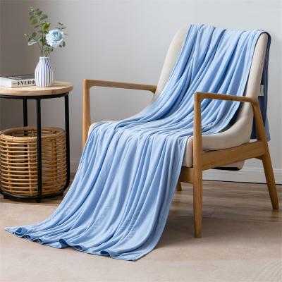 China Amazon Hot Sale Folded Knit Blanket Fiber Throw Summer Office Polyester Cooling Thin Bamboo Blanket for sale