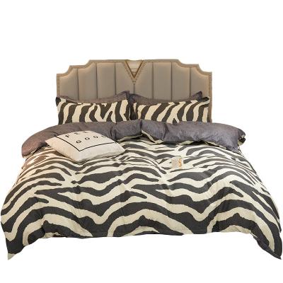 China Nondisposable Mulan Leopard Stripe 3D Printing Design Bedding Sets Black Washed Cotton Zebra Kids Bedroom Modern Home Decor White Bedsheet for sale