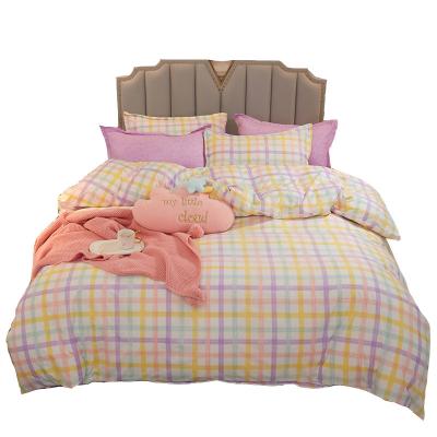 China Mulan Plaid 4PCS Bedding Sets 90GSM Colorful High Quality Customized Adult Home Kids Colorful Rainbow Textile Nondisposable Modern for sale