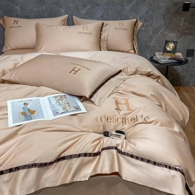 China Wholesales Nondisposable Duvet Cover 60s Pure Cotton Bedding Sets Solid Custom Faux Embroidery H Silk Bed Sheets for sale