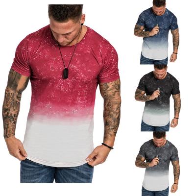 China Anti-pilling anti-pilling Europe 2022 summer trend gradient rainbow color polyester lush T-shirt men for sale