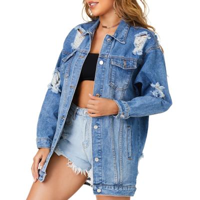 China Fashion Breathable Design High Quality Custom Made Shorts Ripped Jacket Individual Cloth Tassels Blue Denim Jacket For Women for sale