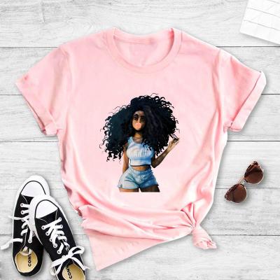 China 2022 Women's T-shirt Afro Girl Custom Anti Shrink Print T-shirt Custom Print Shirt Neck Short Sleeve Shorts Women's T-shirts for sale