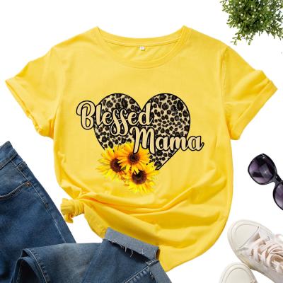 China Anti-pilling anti-pilling mothers day designs new 2022 hot blessed mom cotton T-shirt short sleeve women for sale