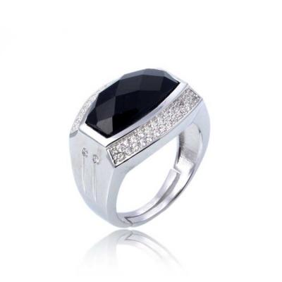 China CLASSIC Silverwill 925 Silver Ring Rhodium Plated Ring Pave With Black CZ Stone Open Ring For Gentlemen for sale