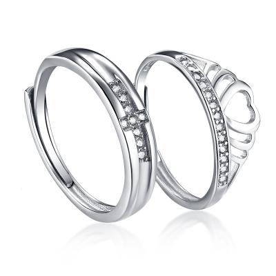 China FASHION Crown Matching Ring For Couple Real 925 Silver Ring Set Engagement Marriage Women Ring for sale