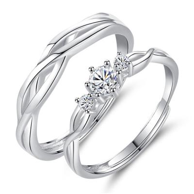 China FASHIONABLE New Design Couple Rings Pure 925 Silver Wedding One Pairs Silver Couple CZ Diamond Ring for sale