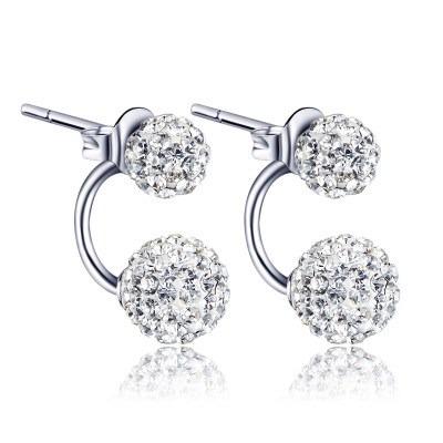 China 925 Sterling Silver Cute Double Round Zircon Stud Earrings for sale