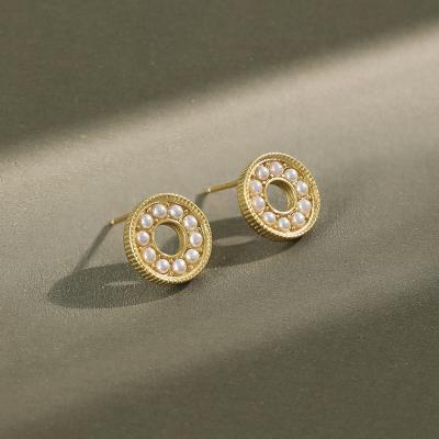 China 100% Handmade Coin Design Pearl Sun Star Pearl Earring Studs Silver Jewelry Hollow Button Earring Studs for sale