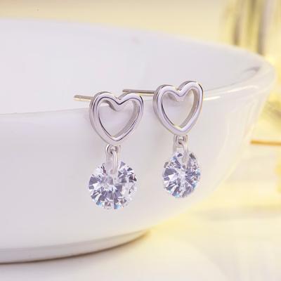 China CLASSIC Wedding Jewelry 925 Sterling Silver CZ Love Heart Shaped Drop Earrings For Girls for sale