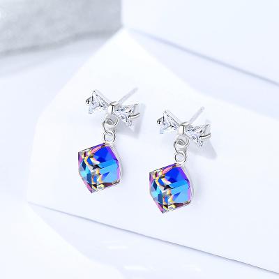 China BOHEMIA High Quality Cubic Blue Dream Crystal 925 Sterling Silver Stud Earrings for sale