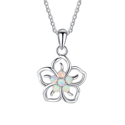 China Ethnic 925 Sterling Silver Flower Hamsa Opal Necklace for sale