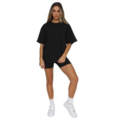 China OEM Summer Solid Color Shorts Shirt QUICK DRY Sleeve Round Neck Sweater Shorts Urban Casual Fashion Plus Size Women T-shirt Suit for sale