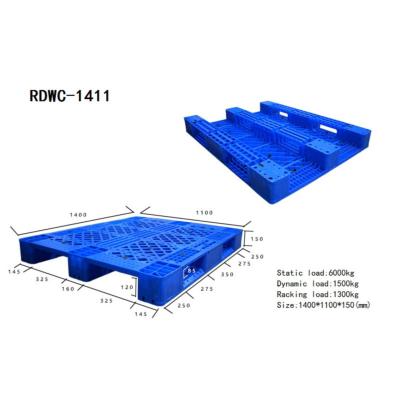 China 1400x1100x150 Mm Single Face Industrial Heavy Duty Four Way Entry Forklift Pallet 100% Virgin HDPE PP Euro Stackable for sale