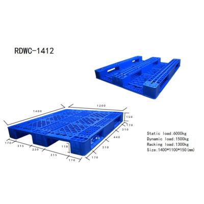 China Warehouse Pallet RDWC-1412 Industrial Heavy Duty Single Face Four Way Entry Four Way Entry 100% Virgin HDPE Virgin Plastic PP Single Faced Warehouse Forklift Pallet PP for sale