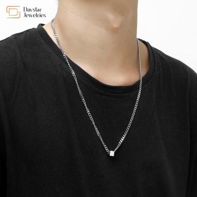 China Hip Hop Titanium Steel Clavicle Cuban Chain Necklace Square Block Pendant Chokers for sale