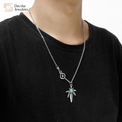 China Turquoise Pendant Titanium Steel Maple Leaf Necklace Goro Takahashi Engraved for sale