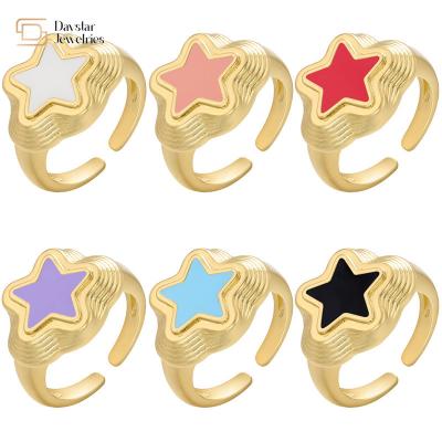 China Star type Gold Plated Y2k Rings Colorful Enamel Open Women Jewelry for sale