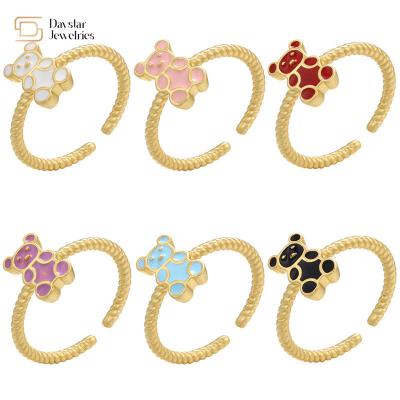 China Cute Colorful Enamel Teddy Bear Dripping Oil Rings For Women Girls for sale