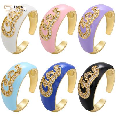 China Custom Diamond Chunky Letter Rings Zircon Name Colorful Enamel Rings for sale