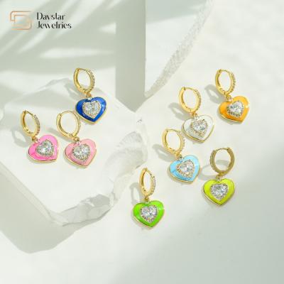 China Heart Diamond 14K Gold Plated Jewelry Colorful Enamel Pendant Earrings for sale