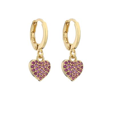 China Micro Insert 18k Gold Plated Jewelry Earrings Full Rhinestone Gold Heart Hoop Earrings for sale