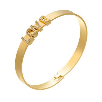 China Letter 18K Gold Bangle Personalized Name Bracelets Gold Plated OEM ODM for sale