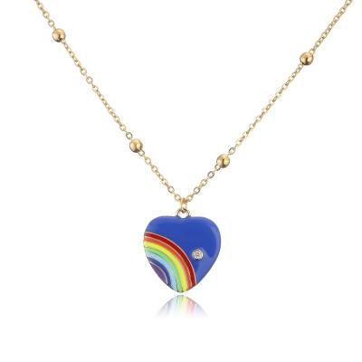 China Rainbow Enamel 14k Gold Jewelry Thin Bead Chain Necklace Heart Shaped for sale