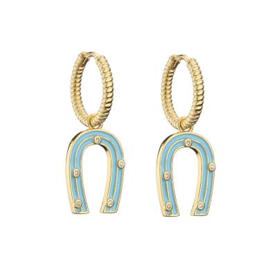 China Enamel U Shape Gold Earrings Cute Contemporary OEM Gold Plated Hoop Earrings for sale