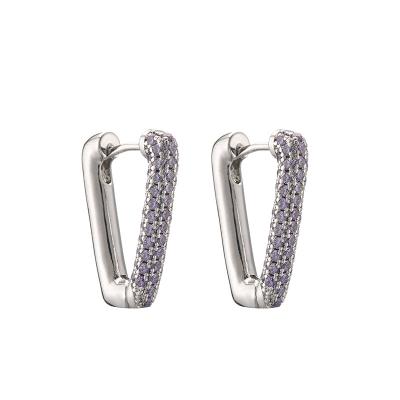 China Rhinestone Sterling Silver Huggie Earrings Clip Diamond Letter V Earring for sale