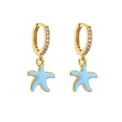 China Starfish Rhinestone Hoop Earrings Zircon Enamel Gold Plated Jewelry for sale