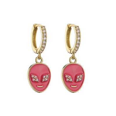 China Personalized Rhinestone Huggie Earrings Enamel Alien Dangle Earrings for sale