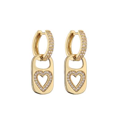 China OEM Rainbow Heart Gold Pendant CZ Gold Plated Hoop Earrings for sale