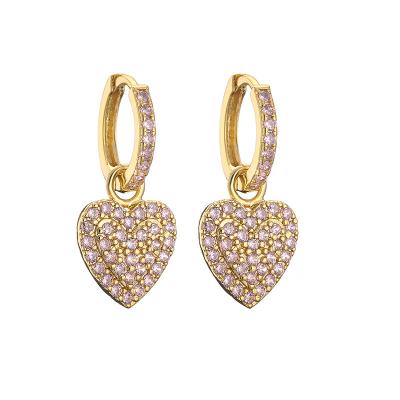 China Rhinestone gold heart drop earrings for sale