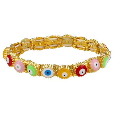 China Gold Plated 18K Gold Bangle Jewelry Enamel Adjustable Lucky Evil Eye Bracelet for sale