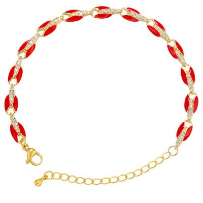 China Geometric 18K Gold Bracelet Zircon Drip Oil DIY Chain Link Bracelet for sale