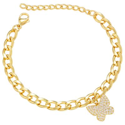 China Inlay Zircon 18 Karat Gold Plated Chain Micro Cuban Link Bracelet Key Lock for sale