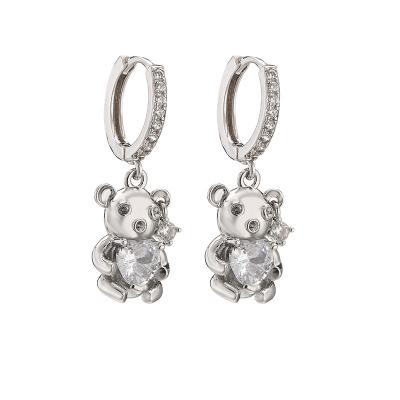 China Bear Sterling Silver Crystal Jewelry Hoop Silver Zircon Earrings LovelyLittle for sale