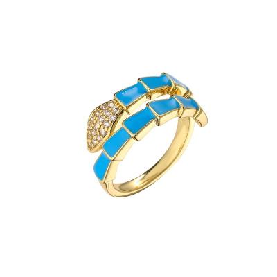 China Enamel Gold Plated Snake Ring Open Women Zircon Adjustable Engagement Ring for sale